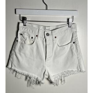 Moussy Shorts 0/US‎ XS White High Rise Denim Raw Hem Button Fly Jean Shorts EUC